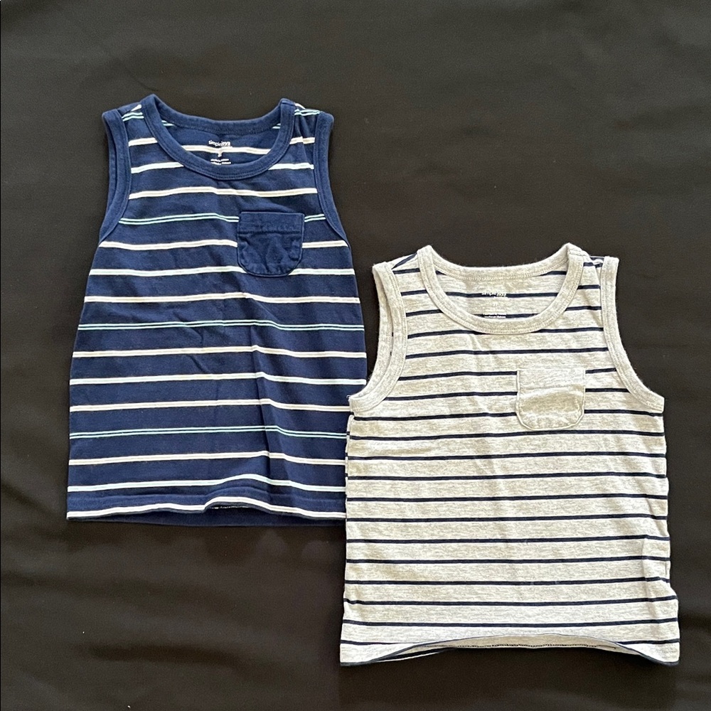 Simple Joys Kids Tank Tops - Navy and Light Gray Stripes